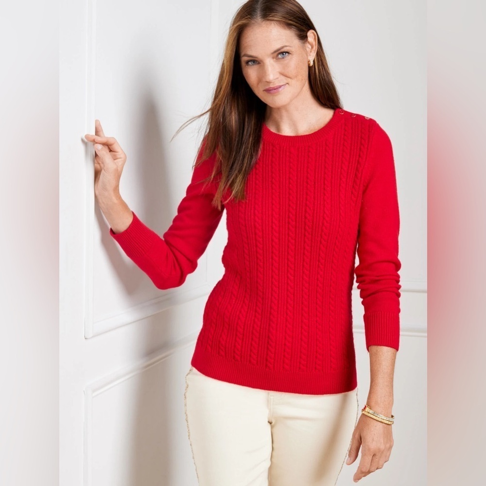 Talbots Allover Cable Crewneck Sweater Size 3X Red Pullover Button Shoulder